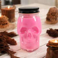 Hot Pink Coffee Scented Skull Candle