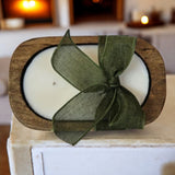 Wooden Dough Bowl  Candle with Solid Color Bow