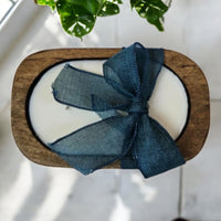 Wooden Dough Bowl  Candle with Solid Color Bow