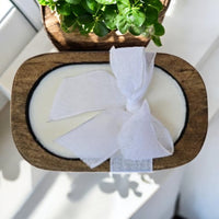 Wooden Dough Bowl  Candle with Solid Color Bow