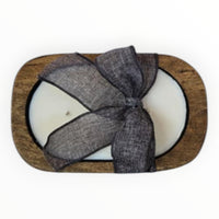 Wooden Dough Bowl  Candle with Solid Color Bow