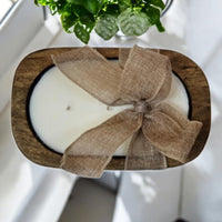 Wooden Dough Bowl  Candle with Solid Color Bow