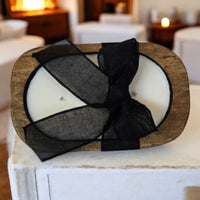 Wooden Dough Bowl  Candle with Solid Color Bow