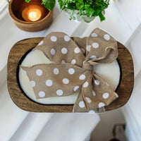 Wooden Dough Bowl Candle with Polka Dot Bow