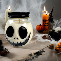 XL White Jack Skull Hand Painted Candle